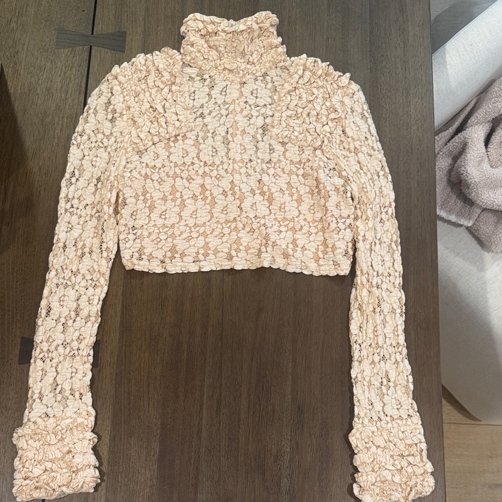 Alexis Cream Lace Turtleneck Top